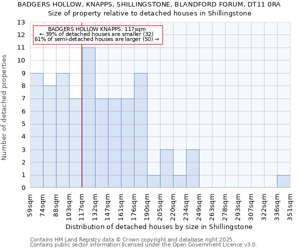 BADGERS HOLLOW, KNAPPS, SHILLINGSTONE, BLANDFORD FORUM, DT11 0RA: Size of property relative to detached houses houses in Shillingstone