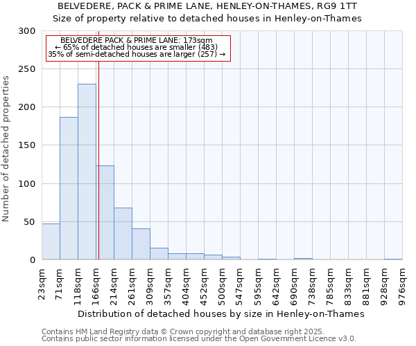 BELVEDERE, PACK & PRIME LANE, HENLEY-ON-THAMES, RG9 1TT: Size of property relative to detached houses in Henley-on-Thames