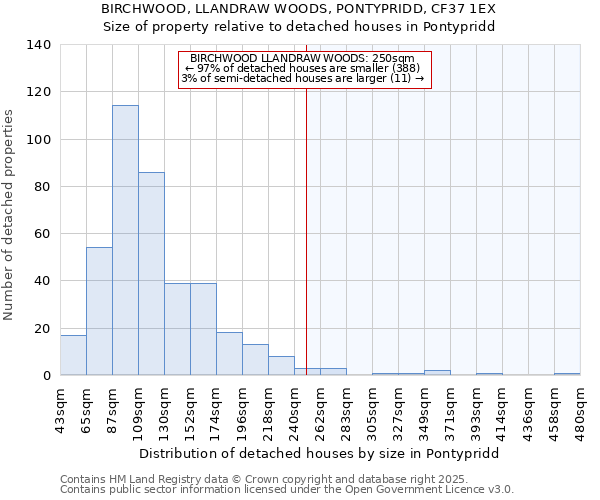 BIRCHWOOD, LLANDRAW WOODS, PONTYPRIDD, CF37 1EX: Size of property relative to detached houses houses in Pontypridd