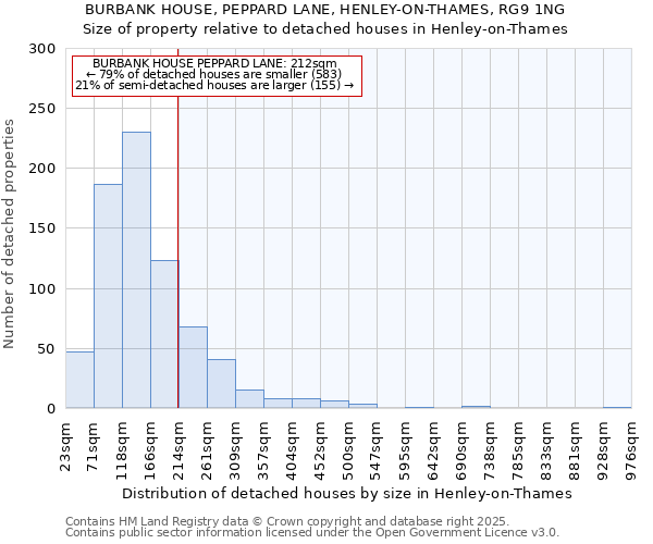 BURBANK HOUSE, PEPPARD LANE, HENLEY-ON-THAMES, RG9 1NG: Size of property relative to detached houses in Henley-on-Thames