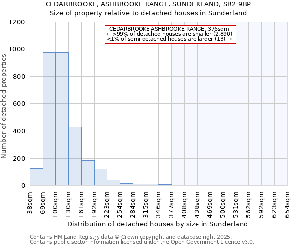 CEDARBROOKE, ASHBROOKE RANGE, SUNDERLAND, SR2 9BP: Size of property relative to detached houses houses in Sunderland