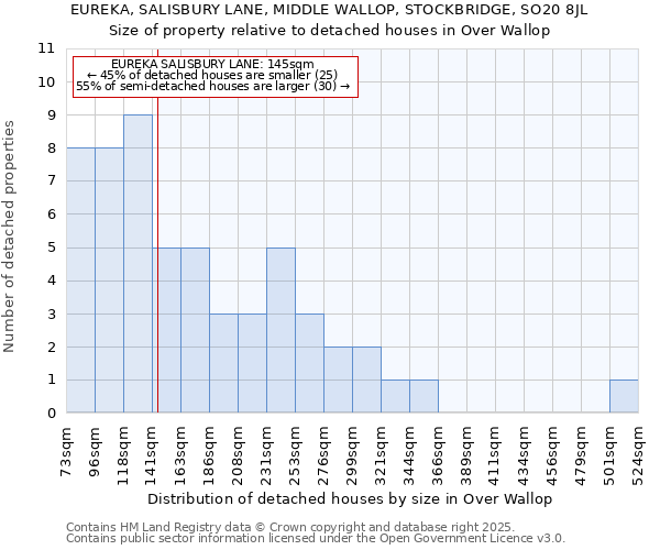 EUREKA, SALISBURY LANE, MIDDLE WALLOP, STOCKBRIDGE, SO20 8JL: Size of property relative to detached houses in Over Wallop