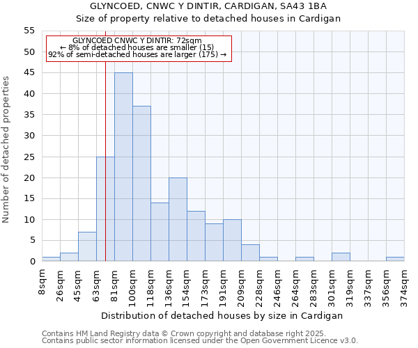 GLYNCOED, CNWC Y DINTIR, CARDIGAN, SA43 1BA: Size of property relative to detached houses houses in Cardigan