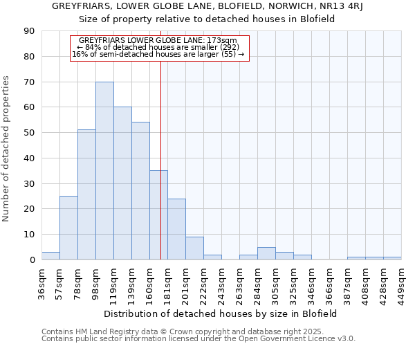 GREYFRIARS, LOWER GLOBE LANE, BLOFIELD, NORWICH, NR13 4RJ: Size of property relative to detached houses houses in Blofield