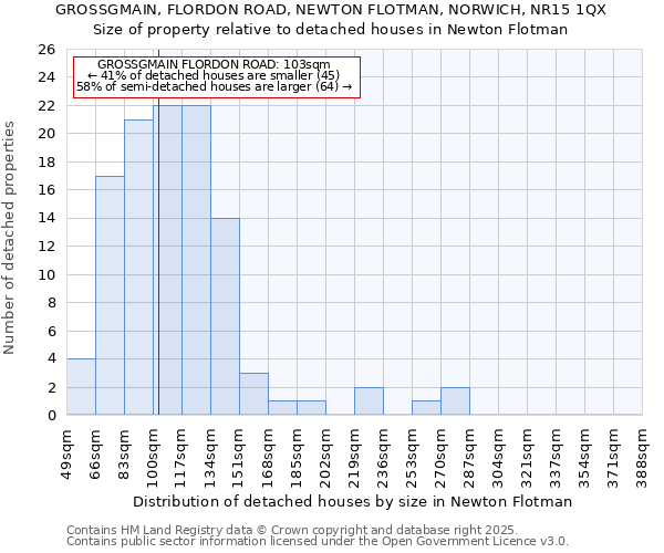 GROSSGMAIN, FLORDON ROAD, NEWTON FLOTMAN, NORWICH, NR15 1QX: Size of property relative to detached houses houses in Newton Flotman