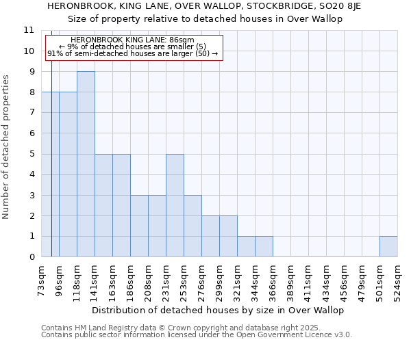 HERONBROOK, KING LANE, OVER WALLOP, STOCKBRIDGE, SO20 8JE: Size of property relative to detached houses in Over Wallop