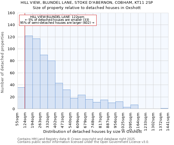 HILL VIEW, BLUNDEL LANE, STOKE D'ABERNON, COBHAM, KT11 2SP: Size of property relative to detached houses houses in Oxshott