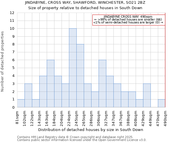 JINDABYNE, CROSS WAY, SHAWFORD, WINCHESTER, SO21 2BZ: Size of property relative to detached houses houses in South Down