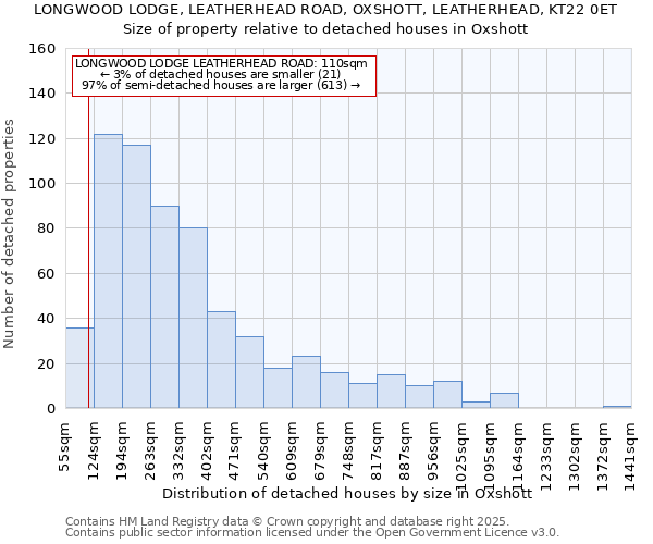 LONGWOOD LODGE, LEATHERHEAD ROAD, OXSHOTT, LEATHERHEAD, KT22 0ET: Size of property relative to detached houses houses in Oxshott