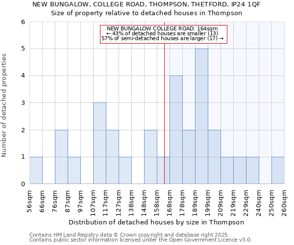 NEW BUNGALOW, COLLEGE ROAD, THOMPSON, THETFORD, IP24 1QF: Size of property relative to detached houses in Thompson