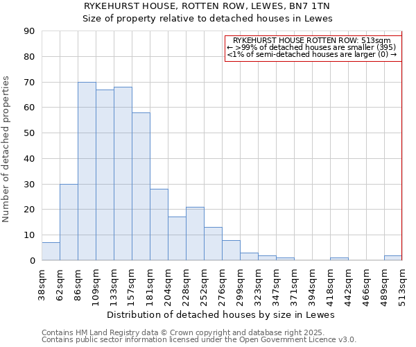 RYKEHURST HOUSE, ROTTEN ROW, LEWES, BN7 1TN: Size of property relative to detached houses in Lewes