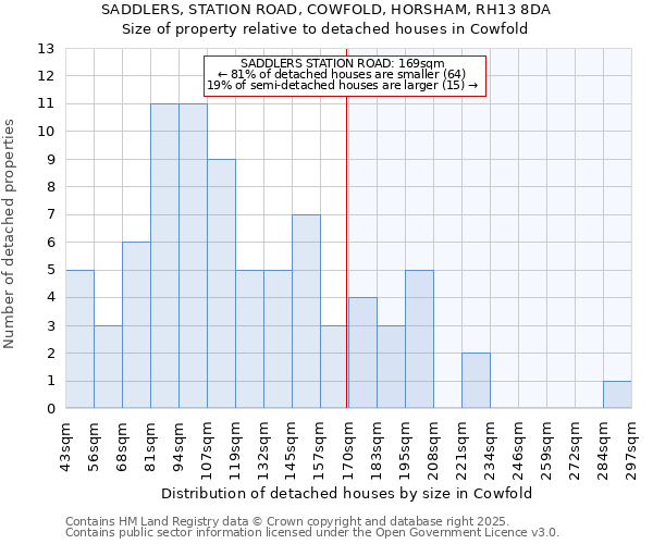 SADDLERS, STATION ROAD, COWFOLD, HORSHAM, RH13 8DA: Size of property relative to detached houses houses in Cowfold