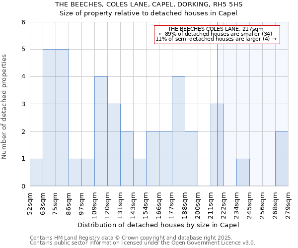 THE BEECHES, COLES LANE, CAPEL, DORKING, RH5 5HS: Size of property relative to detached houses houses in Capel
