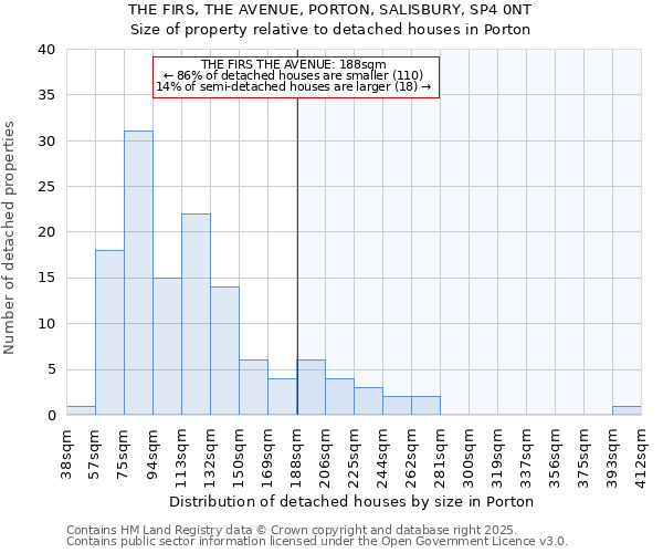 THE FIRS, THE AVENUE, PORTON, SALISBURY, SP4 0NT: Size of property relative to detached houses houses in Porton