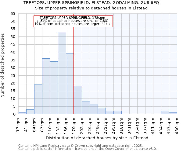 TREETOPS, UPPER SPRINGFIELD, ELSTEAD, GODALMING, GU8 6EQ: Size of property relative to detached houses houses in Elstead