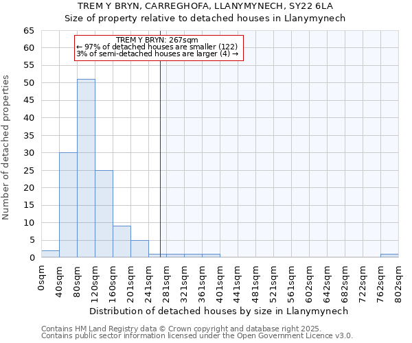 TREM Y BRYN, CARREGHOFA, LLANYMYNECH, SY22 6LA: Size of property relative to detached houses houses in Llanymynech