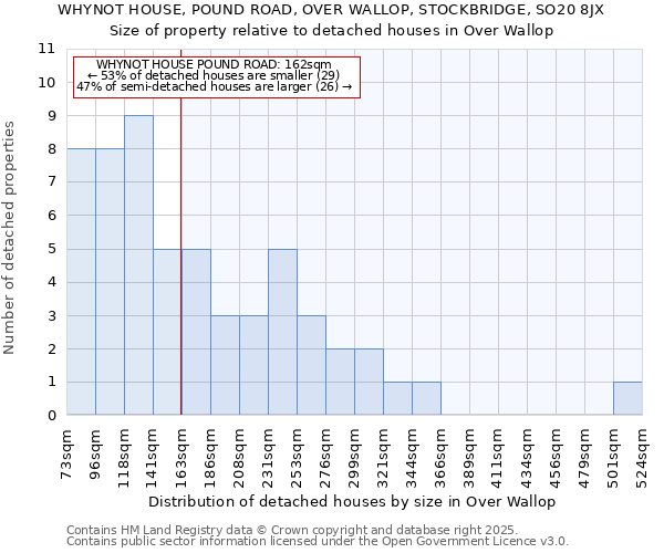 WHYNOT HOUSE, POUND ROAD, OVER WALLOP, STOCKBRIDGE, SO20 8JX: Size of property relative to detached houses in Over Wallop