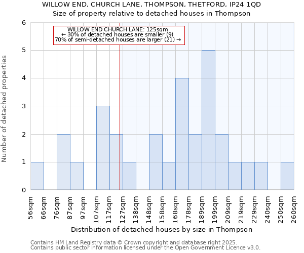 WILLOW END, CHURCH LANE, THOMPSON, THETFORD, IP24 1QD: Size of property relative to detached houses in Thompson