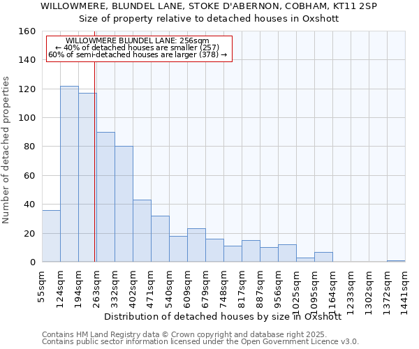 WILLOWMERE, BLUNDEL LANE, STOKE D'ABERNON, COBHAM, KT11 2SP: Size of property relative to detached houses houses in Oxshott