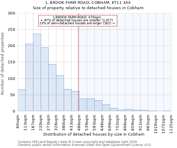 1, BROOK FARM ROAD, COBHAM, KT11 3AX: Size of property relative to detached houses houses in Cobham