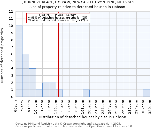1, BURNEZE PLACE, HOBSON, NEWCASTLE UPON TYNE, NE16 6ES: Size of property relative to detached houses houses in Hobson
