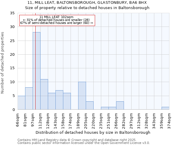 11, MILL LEAT, BALTONSBOROUGH, GLASTONBURY, BA6 8HX: Size of property relative to detached houses houses in Baltonsborough