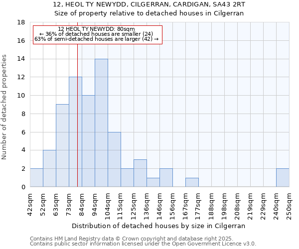 12, HEOL TY NEWYDD, CILGERRAN, CARDIGAN, SA43 2RT: Size of property relative to detached houses houses in Cilgerran