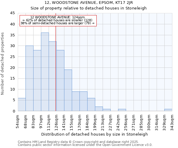 12, WOODSTONE AVENUE, EPSOM, KT17 2JR: Size of property relative to detached houses houses in Stoneleigh