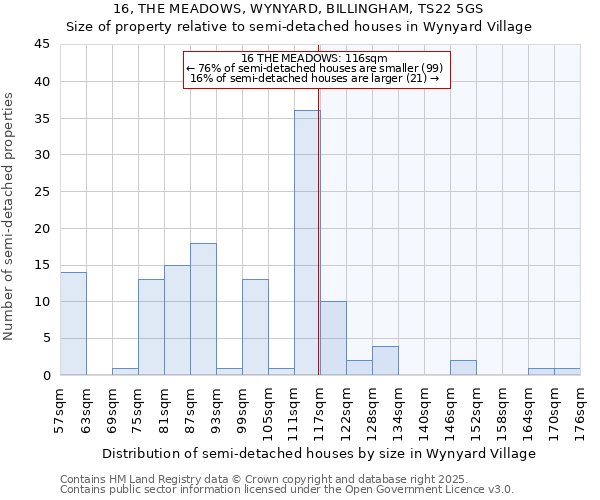 16, THE MEADOWS, WYNYARD, BILLINGHAM, TS22 5GS: Size of property relative to semi-detached houses houses in Wynyard Village
