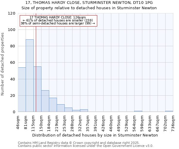 17, THOMAS HARDY CLOSE, STURMINSTER NEWTON, DT10 1PG: Size of property relative to detached houses houses in Sturminster Newton