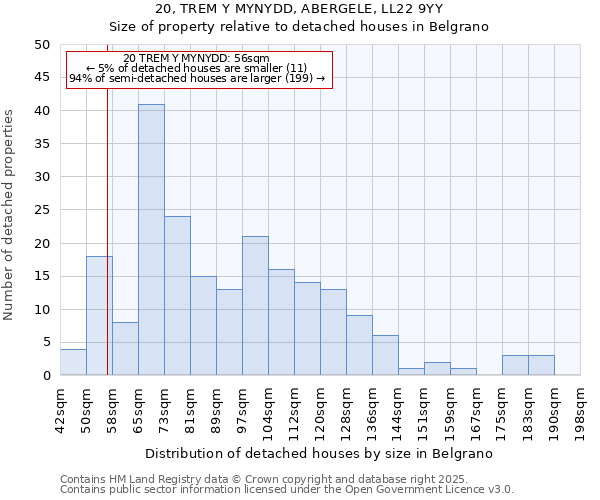 20, TREM Y MYNYDD, ABERGELE, LL22 9YY: Size of property relative to detached houses houses in Belgrano