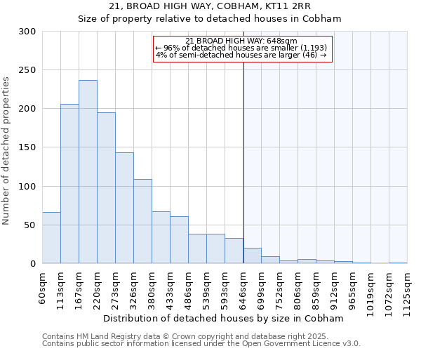 21, BROAD HIGH WAY, COBHAM, KT11 2RR: Size of property relative to detached houses houses in Cobham
