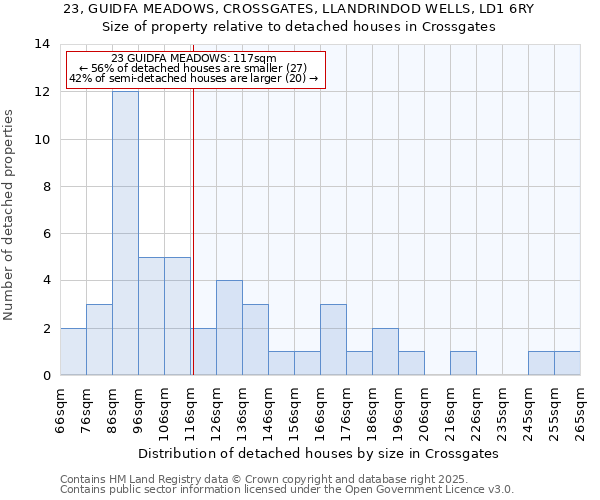 23, GUIDFA MEADOWS, CROSSGATES, LLANDRINDOD WELLS, LD1 6RY: Size of property relative to detached houses houses in Crossgates