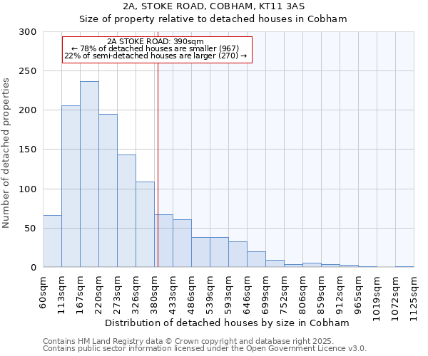 2A, STOKE ROAD, COBHAM, KT11 3AS: Size of property relative to detached houses houses in Cobham