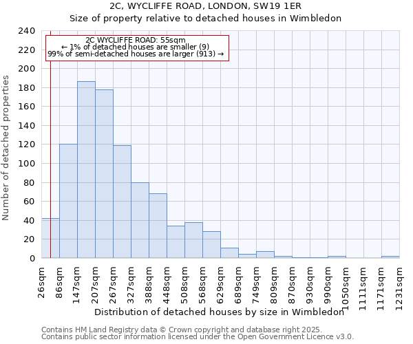 2C, WYCLIFFE ROAD, LONDON, SW19 1ER: Size of property relative to detached houses houses in Wimbledon
