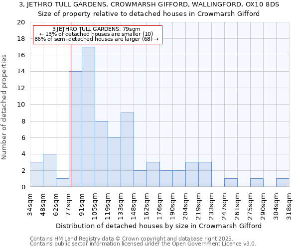 3, JETHRO TULL GARDENS, CROWMARSH GIFFORD, WALLINGFORD, OX10 8DS: Size of property relative to detached houses houses in Crowmarsh Gifford