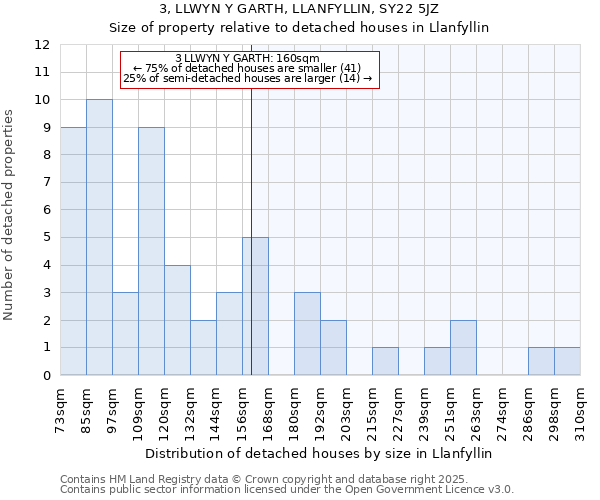 3, LLWYN Y GARTH, LLANFYLLIN, SY22 5JZ: Size of property relative to detached houses houses in Llanfyllin