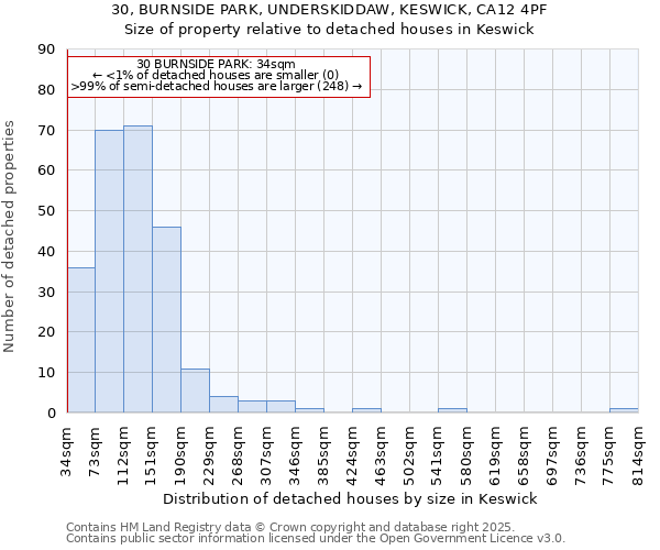 30, BURNSIDE PARK, UNDERSKIDDAW, KESWICK, CA12 4PF: Size of property relative to detached houses houses in Keswick