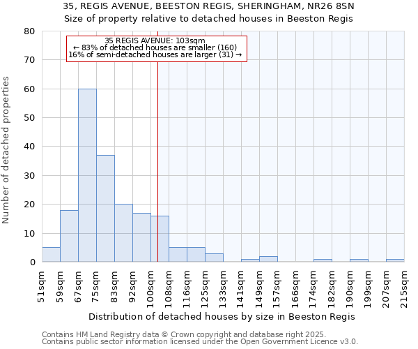 35, REGIS AVENUE, BEESTON REGIS, SHERINGHAM, NR26 8SN: Size of property relative to detached houses houses in Beeston Regis