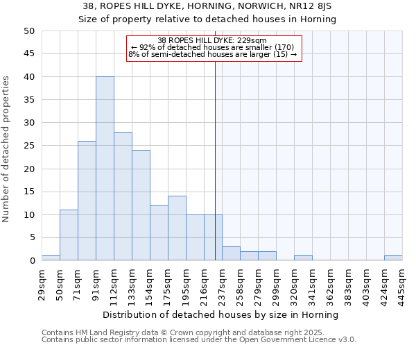 38, ROPES HILL DYKE, HORNING, NORWICH, NR12 8JS: Size of property relative to detached houses houses in Horning