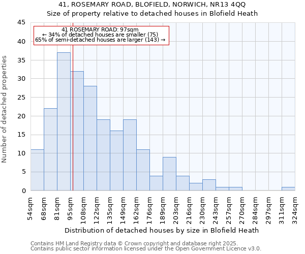 41, ROSEMARY ROAD, BLOFIELD, NORWICH, NR13 4QQ: Size of property relative to detached houses houses in Blofield Heath