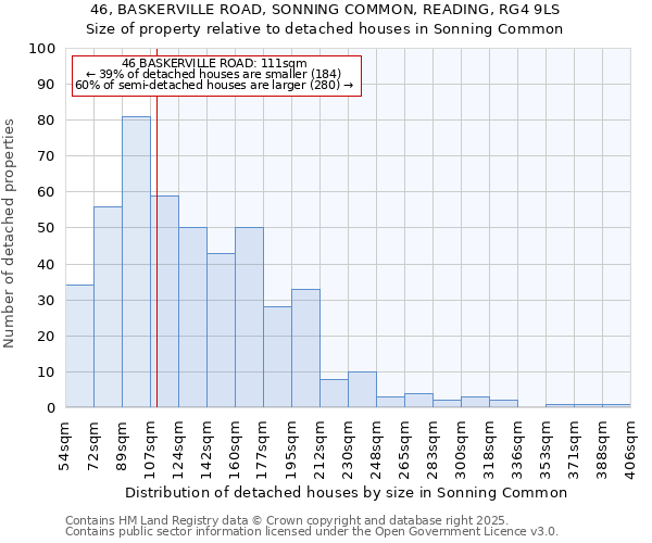 46, BASKERVILLE ROAD, SONNING COMMON, READING, RG4 9LS: Size of property relative to detached houses houses in Sonning Common