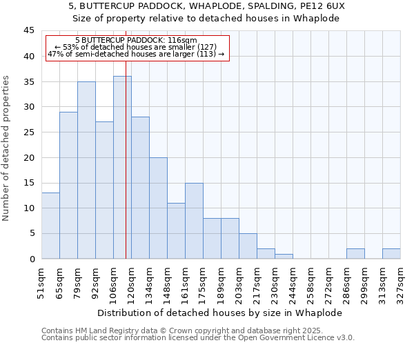 5, BUTTERCUP PADDOCK, WHAPLODE, SPALDING, PE12 6UX: Size of property relative to detached houses houses in Whaplode