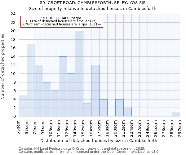 59, CROFT ROAD, CAMBLESFORTH, SELBY, YO8 8JS: Size of property relative to detached houses houses in Camblesforth