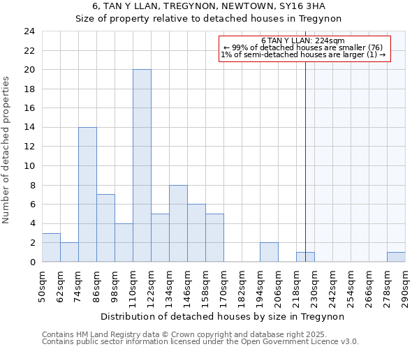 6, TAN Y LLAN, TREGYNON, NEWTOWN, SY16 3HA: Size of property relative to detached houses houses in Tregynon
