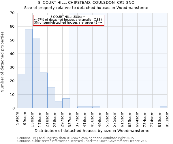 8, COURT HILL, CHIPSTEAD, COULSDON, CR5 3NQ: Size of property relative to detached houses houses in Woodmansterne