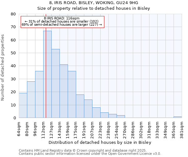 8, IRIS ROAD, BISLEY, WOKING, GU24 9HG: Size of property relative to detached houses houses in Bisley