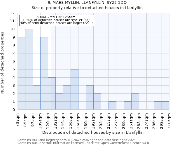 9, MAES MYLLIN, LLANFYLLIN, SY22 5DQ: Size of property relative to detached houses houses in Llanfyllin