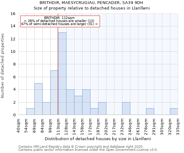 BRITHDIR, MAESYCRUGIAU, PENCADER, SA39 9DH: Size of property relative to detached houses houses in Llanllwni