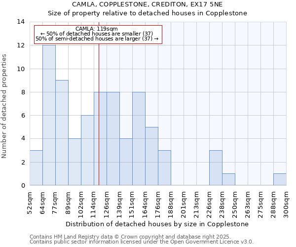 CAMLA, COPPLESTONE, CREDITON, EX17 5NE: Size of property relative to detached houses houses in Copplestone